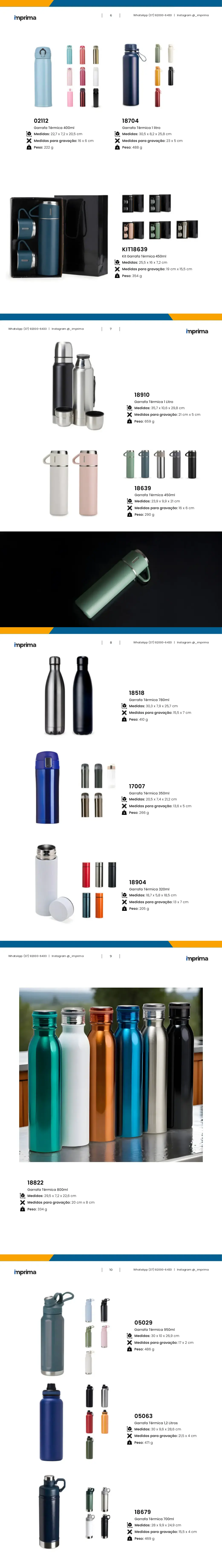 Página 6 do catálogo Imprima: Garrafa Térmica 400ml, Garrafa Térmica 1 litro, Kit Garrafa Térmica 450ml