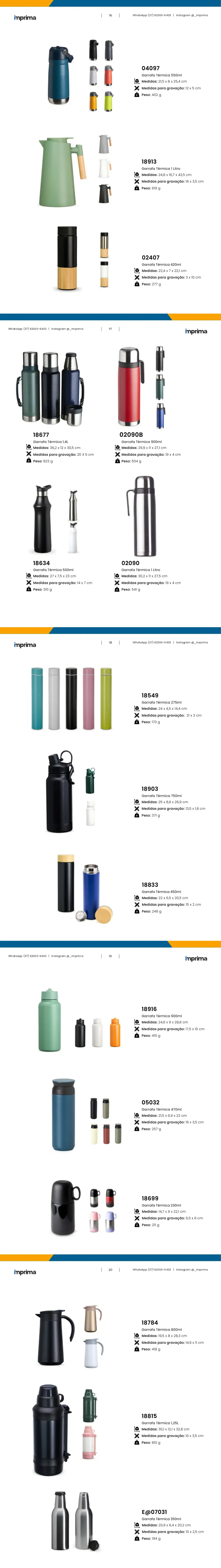 Página 16 do catálogo Imprima: Garrafa Térmica 420ml, Garrafa Térmica 1 Litro, Garrafa Térmica 550ml