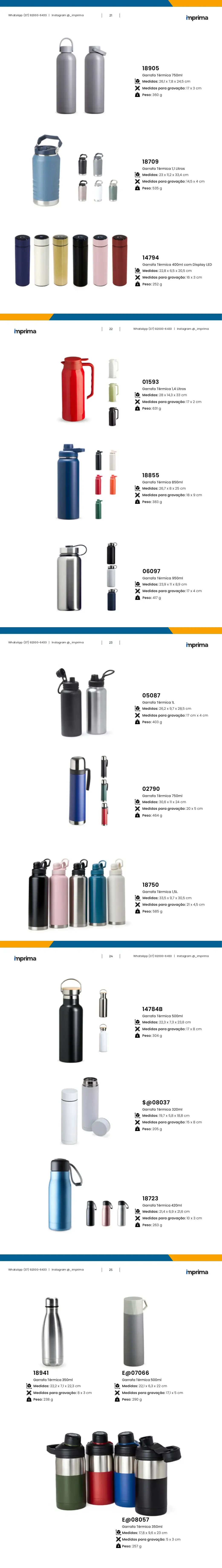 Página 21 do catálogo Imprima: Garrafa Térmica 400ml com Display LED, Garrafa Térmica 1,1 Litros, Garrafa Térmica 750ml