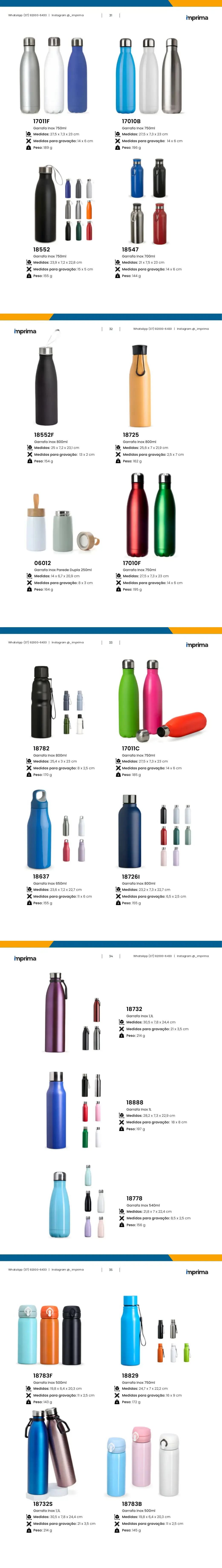Página 31 do catálogo Imprima: Garrafa Inox 750ml, Garrafa Inox 700ml, Garrafa Inox 750ml, Garrafa Inox 750ml