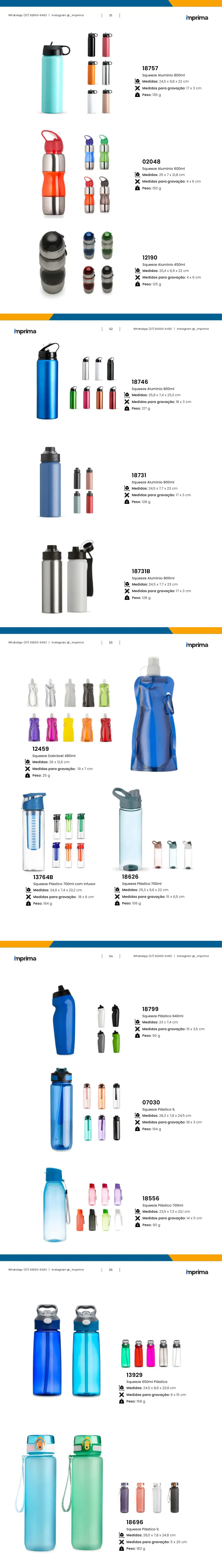 Página 51 do catálogo Imprima: Squeeze Alumínio 450ml, Squeeze Alumínio 600ml, Squeeze Alumínio 800ml