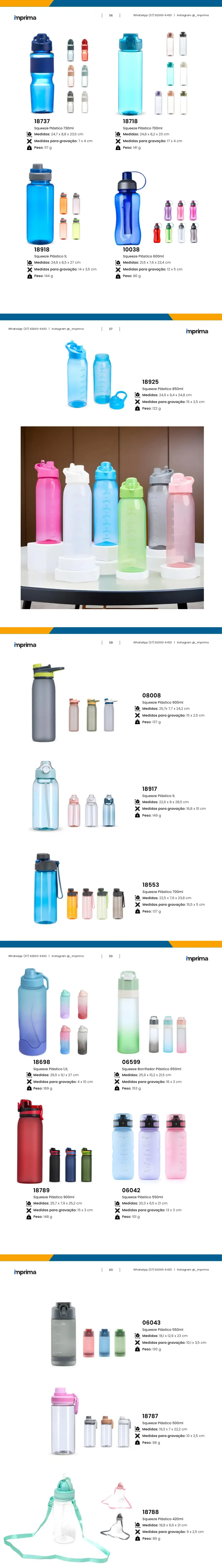 Página 56 do catálogo Imprima: Squeeze Plástico 1L, Squeeze Plástico 600ml, Squeeze Plástico 730ml, Squeeze Plástico 700ml