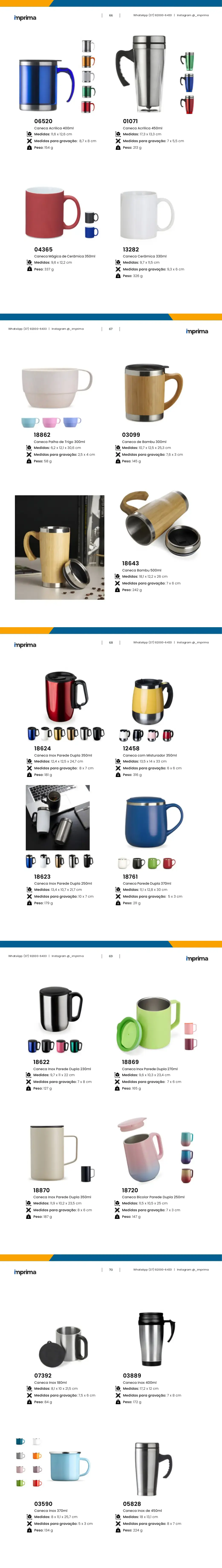 Página 66 do catálogo Imprima: Caneca Mágica de Cerâmica 350ml, Caneca Cerâmica 330ml, Caneca Acrílica 400ml, Caneca Acrílica 450ml