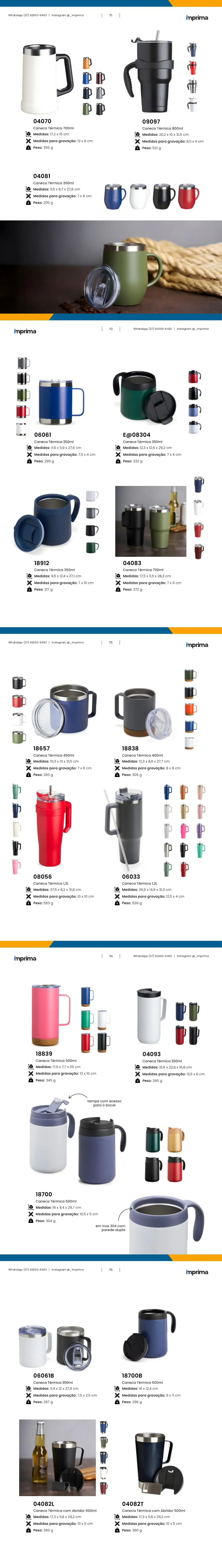Página 71 do catálogo Imprima: Caneca Térmica 800ml, Caneca Térmica 700ml, Caneca Térmica 350ml