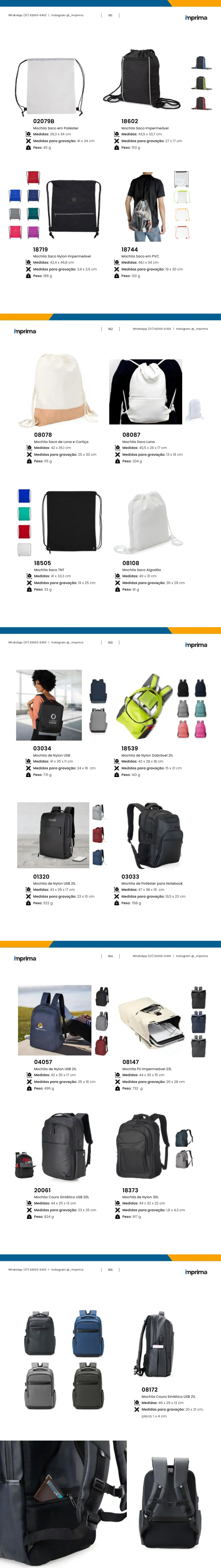 Página 161 do catálogo Imprima: Mochila Saco em Poliéster, Mochila Saco Impermeável, Mochila Saco Nylon Impermeável, Mochila Saco em PVC