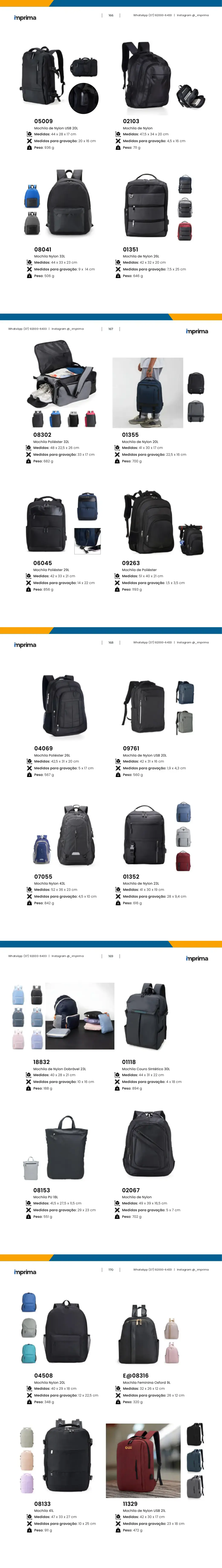 Página 166 do catálogo Imprima: Mochila Nylon 33L, Mochila de Nylon 26L, Mochila de Nylon USB 20L, Mochila de Nylon