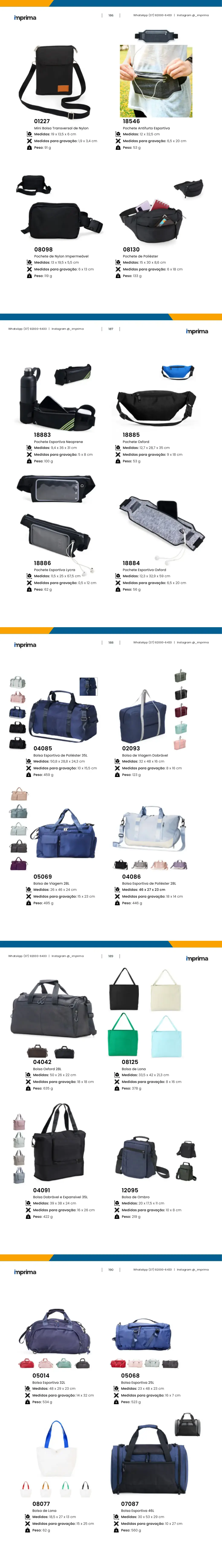 Página 186 do catálogo Imprima: Pochete de Poliéster, Pochete de Nylon Impermeável, Pochete Antifurto Esportiva, Mini Bolsa Transversal de Nylon