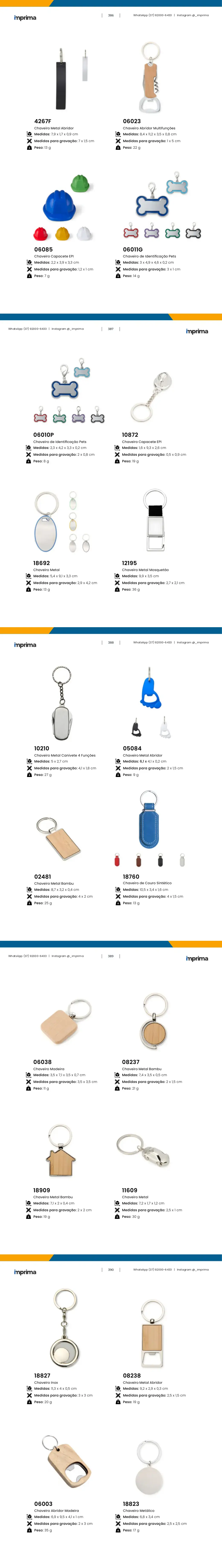 Página 386 do catálogo Imprima: Chaveiro de Identificação Pets, Chaveiro Capacete EPI, Chaveiro Abridor Multifunções, Chaveiro Metal Abridor